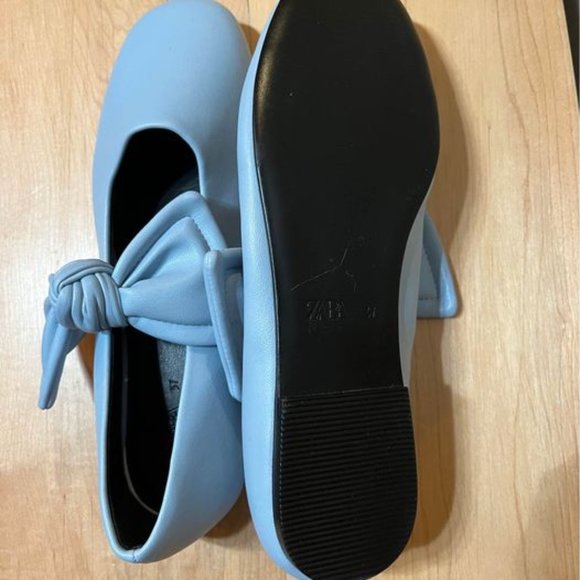 Zara Light Blue Flats with Bow - Picture 2 of 3